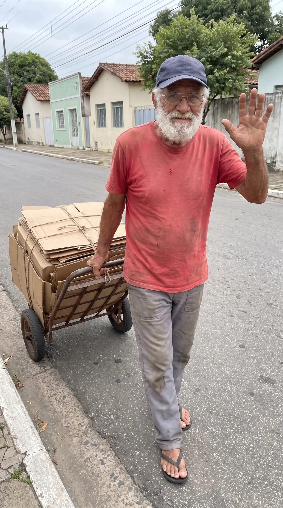 Josimar, 72 anos, com a carroça de ferro que puxa há mais de 40 anos